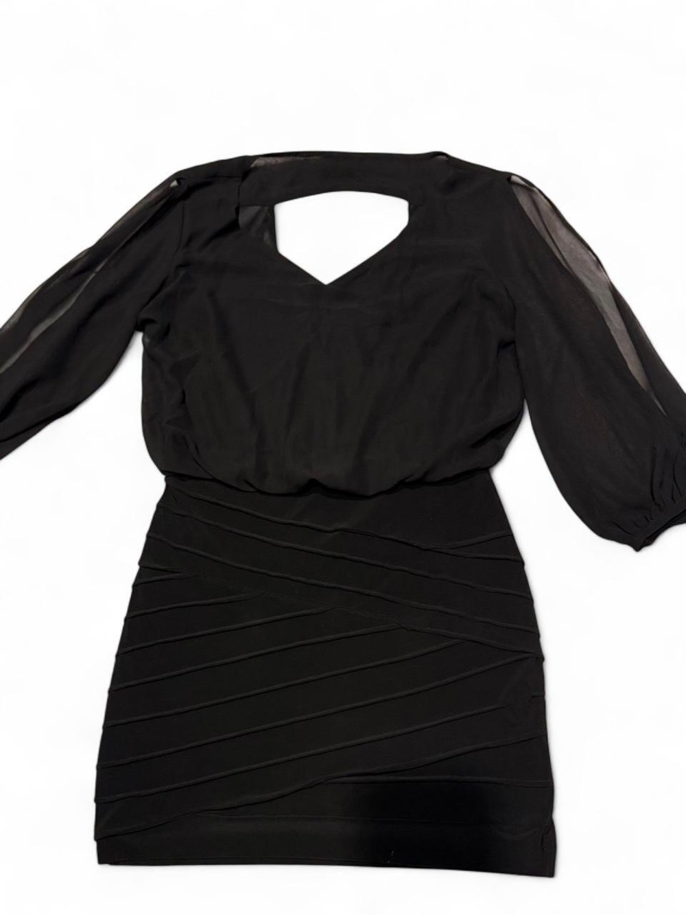 B. Smart Black V-Neck Long-Sleeve Blouson Dress
